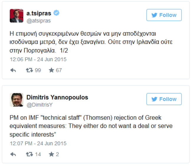  & lt; b & gt; OPPGITT: & lt; / b & gt; Den greske statsministeren Alexis Tsipras tok til Twitter for xE5 & #; & # innr xF8; Mme var ikke at hand and kommet xE5 m & #; s med forhandlingene. 
