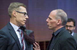 & lt; b & gt; SA NEI: & lt; / b & gt; Den finske finansiministeren Alexander Stubb (til Venstre) og hans kollegaer and eurogruppen avviste fremst xF8 & #; tene Brother Kolleg Yanis Varoufakis tirsdag.